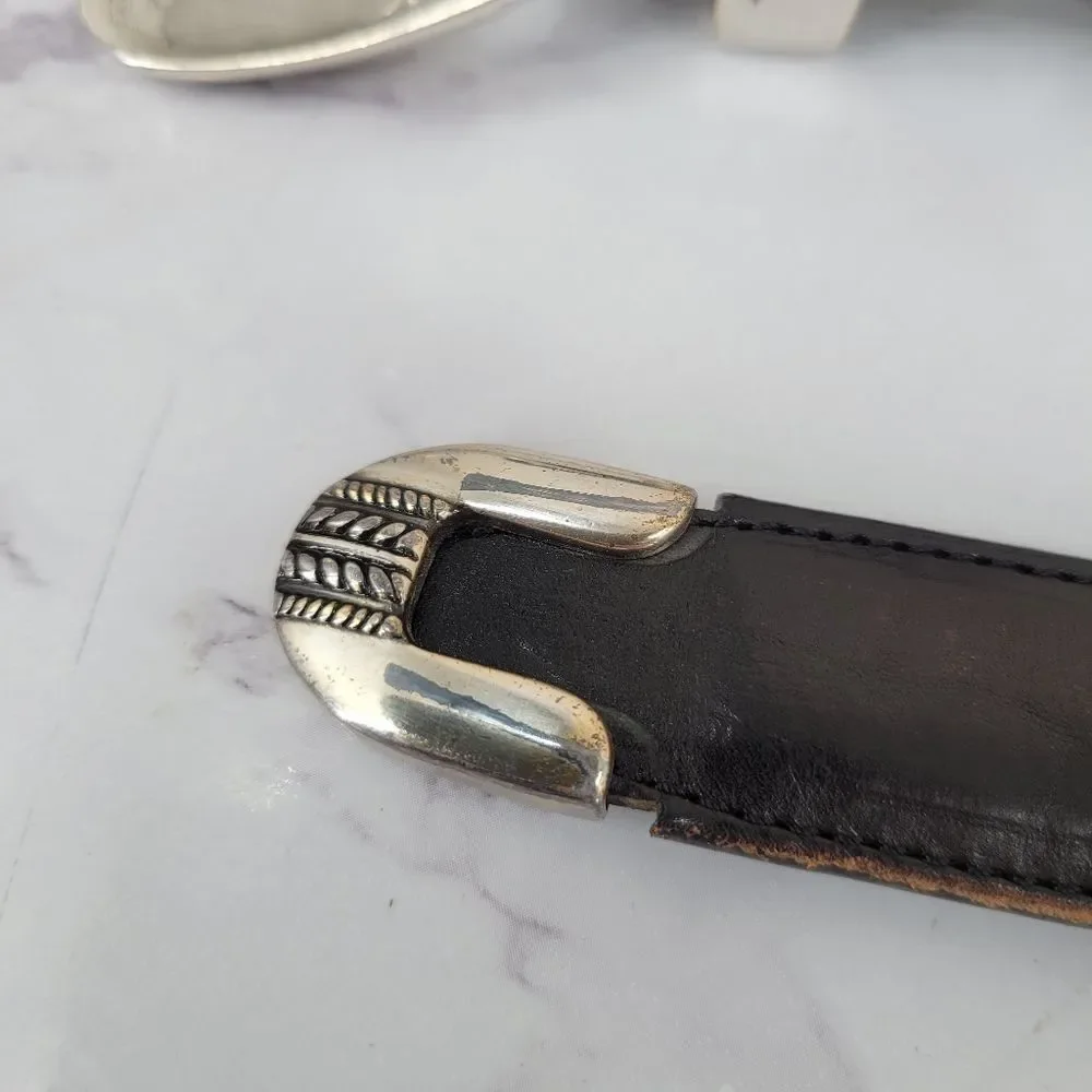 Roundtree & Yorke Black Woven Leather Belt with Silver & Gold Toned Conchos